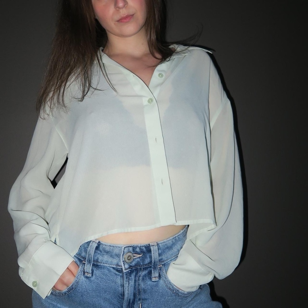 Light Green Mesh Button-Up Shirt
